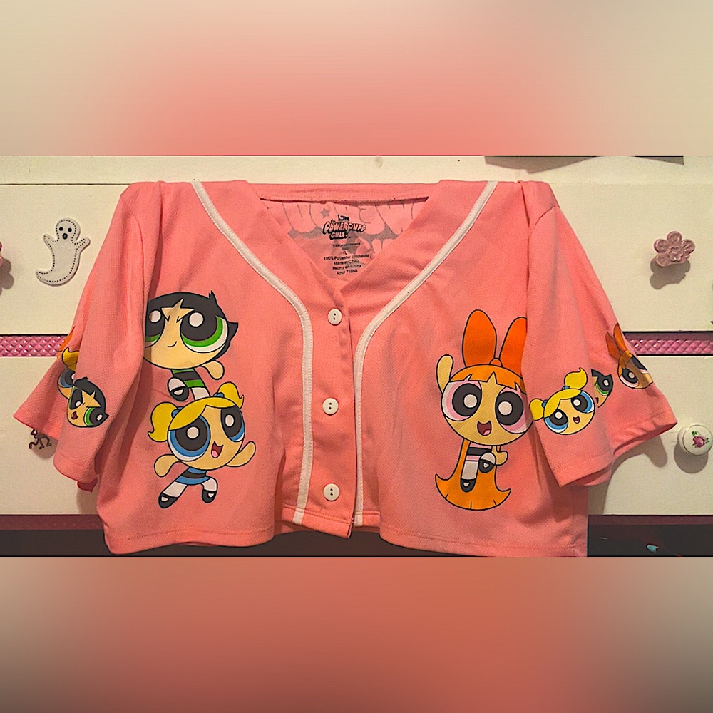 Powerpuff girls button up crop top